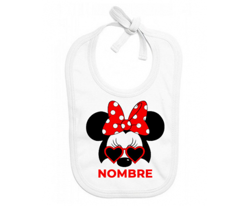 Disney Minnie Knot blanco rojo lunar salpica bisel rojo con nombre: Babero para bebé