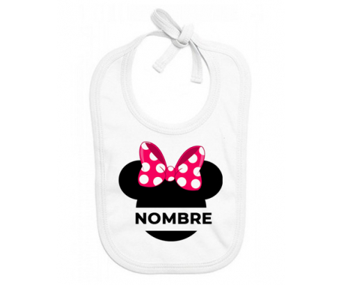 Disney Minnie Knot lunares blancos rosados con nombre: Babero para bebé