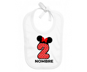 Disney Minnie Número 2 blanco rojo lunar salpica mariposa roja con nombre: Babero para bebé