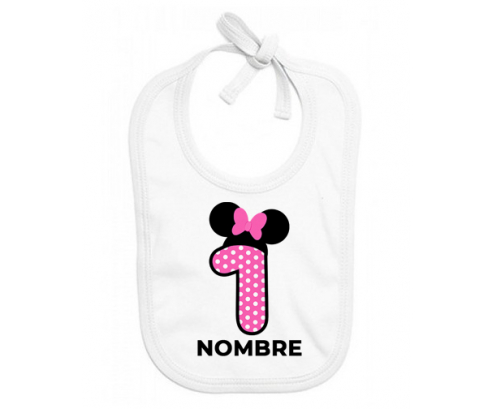 Disney Minnie Número 1 rosa rosa polka puntos mariposa rosa con nombre: Babero para bebé