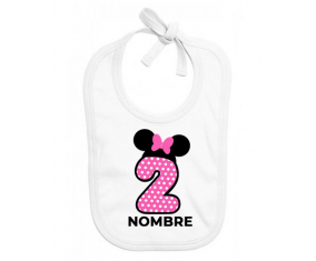 Disney Minnie Número 2 rosa rosa polka puntos mariposa rosa con nombre: Babero para bebé