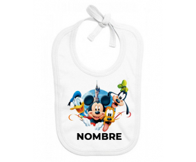 Disney Mickey Donald Rather y Bingo diseño 1 con nombre: Babero para bebé