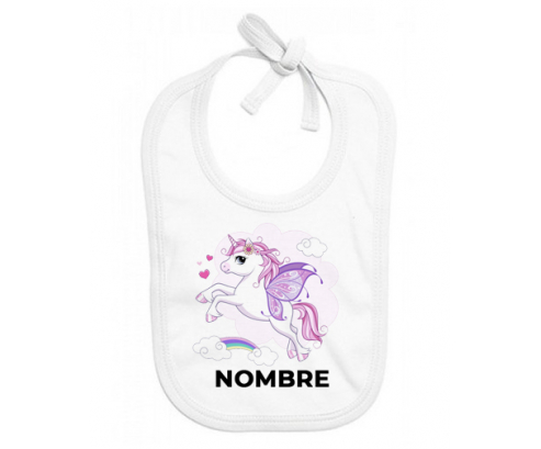 diseño-7 unicornio con nombre: Babero para bebé