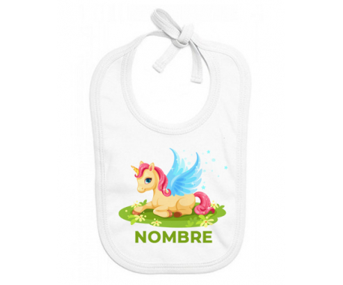 diseño-8 unicornio con nombre: Babero para bebé