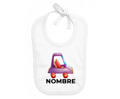 Juguetes de juguetes morados diseño de coche-1 con nombre: Babero para bebé