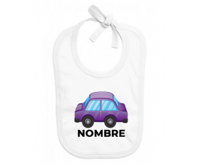 Juguetes de juguetes morados diseño de coche-2 con nombre: Babero para bebé