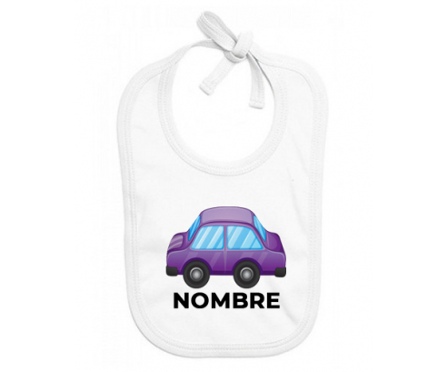 Juguetes de juguetes morados diseño de coche-2 con nombre: Babero para bebé