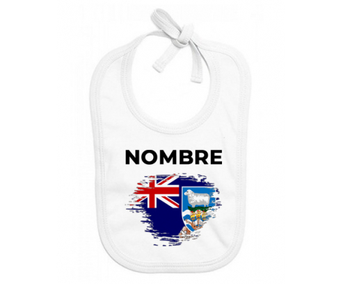 Bandera de efecto de pincel de las Islas Malvinas con nombre: Babero para bebé