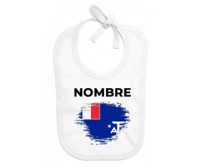 Bandera de efecto de pincel French Southern Lands con nombre: Babero para bebé
