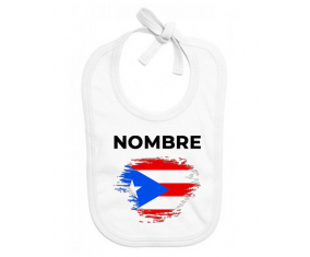 Bandera del efecto pincel de Puerto Rico con nombre: Babero para bebé