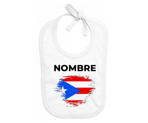 Bandera del efecto pincel de Puerto Rico con nombre: Babero para bebé