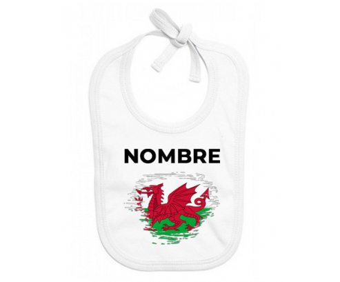 Bandera del efecto pincel de Gales con nombre: Babero para bebé