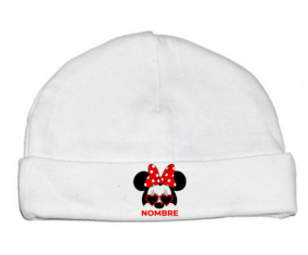 Disney Minnie Knot blanco rojo lunar salpica bisel rojo con nombre: Gorro para Bebé
