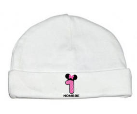 Disney Minnie Número 1 rosa rosa polka puntos mariposa rosa con nombre: Gorro para Bebé