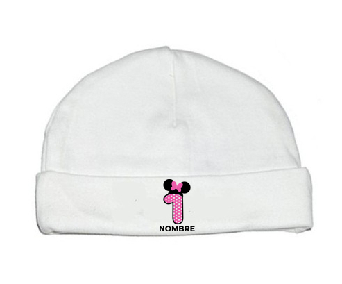 Disney Minnie Número 1 rosa rosa polka puntos mariposa rosa con nombre: Gorro para Bebé