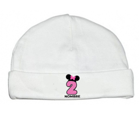 Disney Minnie Número 2 rosa rosa polka puntos mariposa rosa con nombre: Gorro para Bebé
