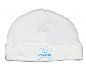 Diseño de corazón de corona azul-1 con nombre: Gorro para Bebé