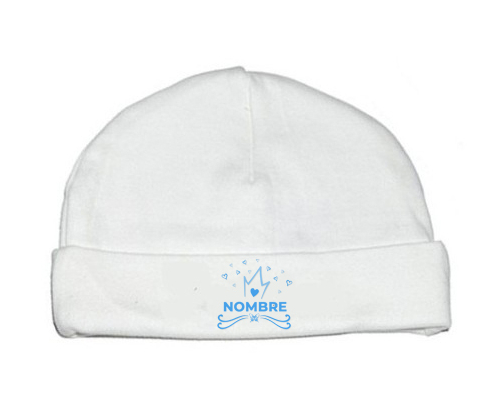 Diseño de corazón de corona azul-1 con nombre: Gorro para Bebé