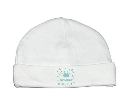 Diseño de corazón de corona azul-2 con nombre: Gorro para Bebé