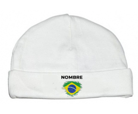 Bandera del efecto cepillo de Brasil con nombre: Gorro para Bebé