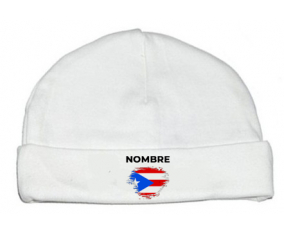 Bandera del efecto pincel de Puerto Rico con nombre: Gorro para Bebé