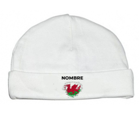 Bandera del efecto pincel de Gales con nombre: Gorro para Bebé