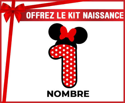 Kit para el nacimiento : Disney Minnie Número 1 lunar blanco rojo salpica mariposa roja con nombre