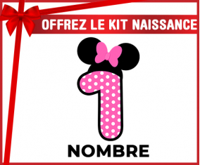 Kit para el nacimiento : Disney Minnie Número 1 rosa rosa polka puntos mariposa rosa con nombre