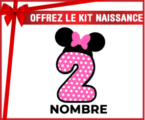 Kit para el nacimiento : Disney Minnie Número 2 rosa rosa polka puntos mariposa rosa con nombre