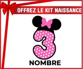 Kit para el nacimiento : Disney Minnie Número 3 rosa rosa polka puntos mariposa rosa con nombre