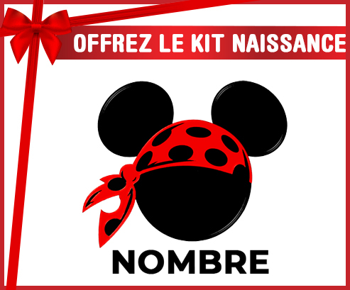 Kit para el nacimiento : Disney Mickey rojo bufanda pirata guisantes negros con nombre