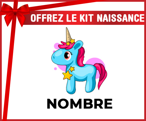 Kit para el nacimiento : Unicornio azul rosa con nombre