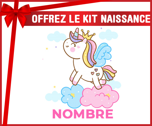 Kit para el nacimiento : Unicornio con corona en la nube con nombre