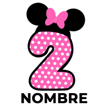 Disney Minnie Número 2 rosa con polka puntos y mariposa, ideal para artículos de bebé en chupete-bebe.com.