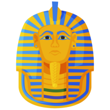 Símbolo de la máscara dorada de Tutankamón, ideal para accesorios de bebé. Descubre más en chupete-bebe.com.