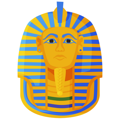 Símbolo de la máscara dorada de Tutankamón, ideal para accesorios de bebé. Descubre más en chupete-bebe.com.