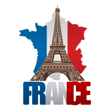 Mapa de Francia con la Torre Eiffel, ideal para personalizar artículos de bebé. Perfecto para chupetes y más en chupete-bebe.com