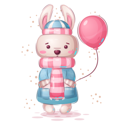 Conejo con globo rosa, ideal para decorar el cuarto de tu bebé. Suave y encantador, perfecto para cualquier rincón.