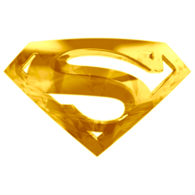 Logo Superman dorado creación-2, ideal para accesorios de bebé. Descubre nuestra colección en chupete-bebe.com.