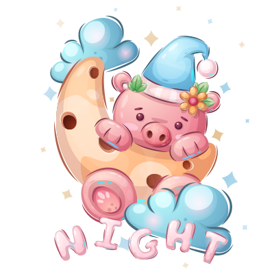 Animales Divertidos Pig Night: un encantador diseño para artículos de bebé, ideal para dulces sueños. Disponible en chupete-bebe