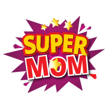Logo de Super MOM, una marca de artículos esenciales para bebés. Encuentra la variedad en chupetes, bodis y más en chupete-bebe.