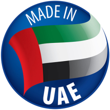 Logotipo de calidad \"Made in UAE\" para artículos esenciales de bebé. Encuentra lo mejor en chupetes y más en chupete-bebe.com.