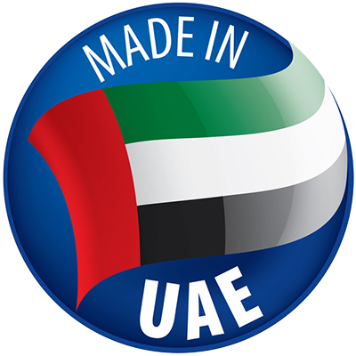 Logotipo de calidad \"Made in UAE\" para artículos esenciales de bebé. Encuentra lo mejor en chupetes y más en chupete-bebe.com.